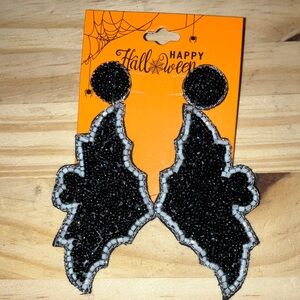 Black Beaded Halloween Bat Earrings